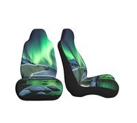 COWMGHLDFL Car Seat Covers 2 Pack Polar Bears Northern Lights Seat Covers Front Seat Covers for Car Universal Seat Protectors Auto Seat Mat with Elastic Strap Auto Accessories Set of 2