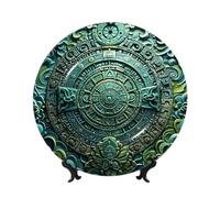 COWMGHLDFL Decorative Plate Ceramic Bone China Dessert Plate with Display Stand Mayan Calendar End of The World Bone China Decorative Plate Stand Hanging Porcelain Plate for Home Office Wall Decor