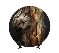 COWMGHLDFL Decorative Plate Tree Trunk Ceramic Bone China Dessert Plate with Display Stand Tree Trunk Bone China Decorative Plate Stand Hanging Porcelain Plate for Home Office Wall Decor