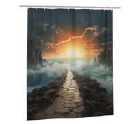 COWMGHLDFL Shower Curtain Liner Bathroom Curtains with 12 Hooks Divided Sea Pathway Shower Curtains Waterproof Liner Cloth Long Curtain for Bathroom Bathtub