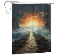 COWMGHLDFL Shower Curtain Liner Bathroom Curtains with 12 Hooks Divided Sea Pathway Shower Curtains Waterproof Liner Cloth Long Curtain for Bathroom Bathtub