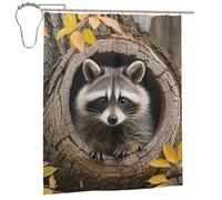 COWMGHLDFL Shower Curtain Liner Bathroom Curtains with 12 Hooks Raccoon in The Fall Tree Hole Shower Curtains Waterproof Liner Cloth Long Curtain for Bathroom Bathtub