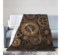 COWMGHLDFL Throw Blanket Soft Cozy Bed Blanket 50"x40" Reversible Plush Blanket Steampunk Gears Clock Flannel Blankets Warm Cozy Throws for Sofa Couch Bed