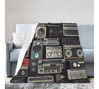 COWMGHLDFL Throw Blanket Soft Cozy Bed Blanket 50"x40" Reversible Plush Blanket Vintage Wall of Radio Boombox Flannel Blankets Warm Cozy Throws for Sofa Couch Bed