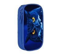 COWMMWOC Blue Owl Large Pencil Case,Big Capacity Pencil Pouch, Multifunctional Storage Bag,Durabiiity Polyester Oxford Fabric with Double Zipper 21x10.5x5cm
