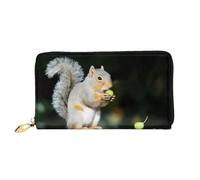 COWMMWOC Cute Squirrel Leather Long Zipper Hand Purse Large Capacities Women's Wallet with Multiple Pockets Fit Credit Card, Cash, Coin