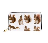 COWMMWOC Cute Squirrel Leather Long Zipper Hand Purse Large Capacities Women's Wallet with Multiple Pockets Fit Credit Card, Cash, Coin