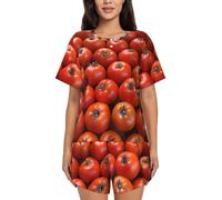 COWMMWOC Fashion Many Tomatoes Women'S Short-Sleeved Pajama Set,Round Neck Sleepwear With Pockets, Comfortable Nightwear - Soft Pj Lounge Sets For Women