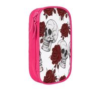 COWMMWOC Floral Skull Large Pencil Case,Big Capacity Pencil Pouch, Multifunctional Storage Bag,Durabiiity Polyester Oxford Fabric with Double Zipper 21x10.5x5cm