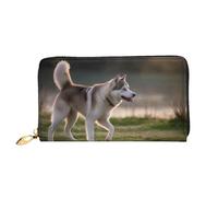 COWMMWOC Husky Dog Leather Long Zipper Hand Purse Large Capacities Women's Wallet with Multiple Pockets Fit Credit Card, Cash, Coin