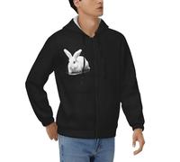 COWMMWOC Men'S Hoodies Full Zip Cute White Rabbit Printed Hooded Sweatshirts - Lightweight, Soft, And Stylish Casual Long Sleeve Hoodie Pullover Hoody Jacket With Pockets
