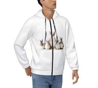 COWMMWOC Men'S Hoodies Full Zip Cute White Rabbit Printed Hooded Sweatshirts - Lightweight, Soft, And Stylish Casual Long Sleeve Hoodie Pullover Hoody Jacket With Pockets