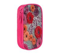 COWMMWOC Red Flowers Large Pencil Case,Big Capacity Pencil Pouch, Multifunctional Storage Bag,Durabiiity Polyester Oxford Fabric with Double Zipper 21x10.5x5cm