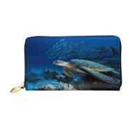 COWMMWOC Sea Turtle with Fishes Leather Long Zipper Hand Purse Large Capacities Women's Wallet with Multiple Pockets Fit Credit Card, Cash, Coin