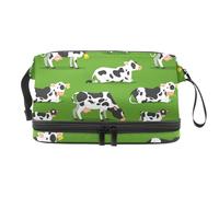 Cows and Calfs Grazing at The Meadow Double Layer Cosmetic Bag for Women and Girls, Travel Toiletry Bag Makeup Handy Pouch Organiser Bag with Brush Compartment