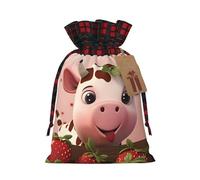 Cows And Strawberries Holiday Printed Drawstring Pouch M For Party Wrapping, Wedding Favor, And Storage