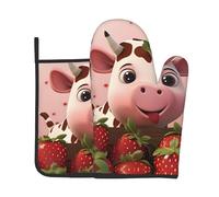 Cows and Strawberries Oven mitt and potholder Set a 2-Piece Kitchen Set Perfect for Cooking and Baking