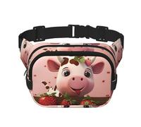 Cows and Strawberries print Crossbody Bag Unisex - Square Double Layer Waist Bag Everywhere Fanny Pack Purse with Adjustable Strap
