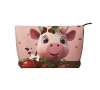 Cows and Strawberries Women's corduroy cosmetic bag, portable zipper hand-held wallet, suitable for travel and daily storage of cosmetics,