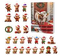 Cows Christmas Countdown - 24 Days Acrylic Calendar | Cute Highland Hanging Decoration for Christmas Season, Car, Home, Bedroom, Window