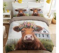 Cows Countryside Cottage Duvet Cover - Oil Painting Realistic Rustic Soft, Fluffy, Versatile Countryside Cozy Bedding Duvet Cover Set White for Girls & Adults - King 220 x 230