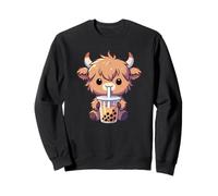 Cows Drinking Bubble Tea Kawaii Boba Highland Cow Sweatshirt