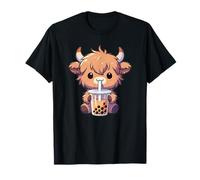 Cows Drinking Bubble Tea Kawaii Boba Highland Cow T-Shirt