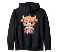 Cows Drinking Bubble Tea Kawaii Boba Highland Cow Zip Hoodie