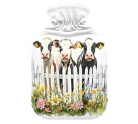 Cows Flowers Fence White Pattern Hot Water Bottle with Cover for Pain Relief Heating Bottles for Adults, 2L
