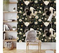 Cows Flowers Peel and Stick Wallpaper 0.4×3 m Chrysanthemum Animal Removable Self Adhesive Contact Paper Thicken Waterproof Matte Wall Paper for Living Room Bedroom Wall Furniture Decorate
