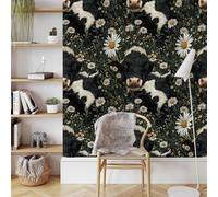 Cows Flowers Peel and Stick Wallpaper 0.52×10 m Chrysanthemum Animal Removable Self Adhesive Contact Paper Thicken Waterproof Matte Wall Paper for Living Room Bedroom Wall Furniture Decorate