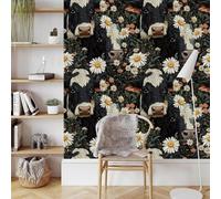 Cows Flowers Self Adhesive Wallpaper Chrysanthemum Animal Contact Paper Peel and Stick Wallpaper Thicken Waterproof Matte with Sticky Back Canvas Wall Cabinets Furniture Stickers Decorate 0.52×10 m