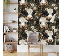 Cows Flowers Self Adhesive Wallpaper Chrysanthemum Animal Contact Paper Peel and Stick Wallpaper Thicken Waterproof Matte with Sticky Back Canvas Wall Cabinets Furniture Stickers Decorate 0.4×20 m