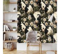 Cows Flowers Wallpaper Self-Adhesive 0.4×20 m Chrysanthemum Animal Matte Contact Paper Removable Thicken Waterproof Peel and Stick Wall Paper for Home Wall Decoration Furniture Renovation