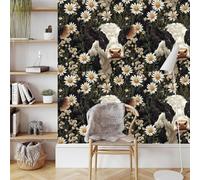Cows Flowers Wallpaper Self-Adhesive 0.4×5 m Chrysanthemum Animal Matte Contact Paper Removable Thicken Waterproof Peel and Stick Wall Paper for Home Wall Decoration Furniture Renovation