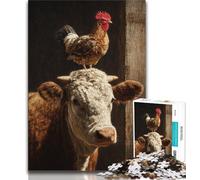 Cow's Head with Cock 1000 Pieces Jigsaw Puzzles For Teens And Adults,Stress Reliever Difficult Challenge Suitable for Desktop Decoration (50x75cm)