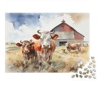 Cows in The Barnyard Jigsaw Puzzle for Adults, 1000 Pieces, 38x26cm/1000pcs, Smooth White Cardboard Pieces; A Calm After-work Activity