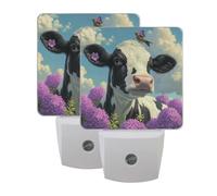 Cows in The Flowers Night Light 2 Pack Plug in Wall with Dusk to Dawn Sensor Led Lamp for Women Men Night Lights Plug in Wall Decor for Bedroom Kitchen Corridor, 0.5W