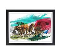 Cows in The Meadow V2 Framed Print | A2 Black Framed Wall Art | Ready to Hang | Modern Animal Picture | Living Room Bedroom Lounge Office