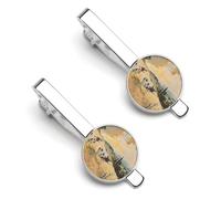 Cows On Hillside Sunset Men's Tie Clips Necktie Bar Pinch Clip Set of 2 Formal Business Wedding Accessories
