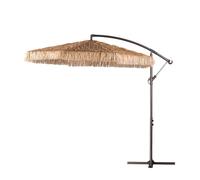 COWVIE 2.7m Cantilever Tiki Thatch Patio Umbrella, Hand-Push Tilt Offset Umbrella for Outdoor, Poolside, Backyard, Beach - Natural Straw Look (No Base)