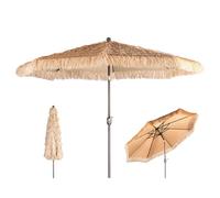 COWVIE 2.7m Thatch Patio Umbrella, Tiki Style Outdoor Umbrella with Crank Lift for Poolside, Backyard, Beach - Natural Straw Look (No Base)
