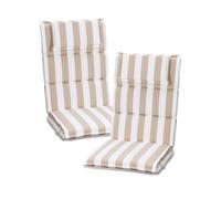 COWVIE 2 Pack High Back Patio Chair Cushions with Headrest, Fade-Resistant Flanged Outdoor Seat Cushions for Rocking Chairs, Adirondack & Dining Chairs, 120x52x6 cm, Beige Stripe