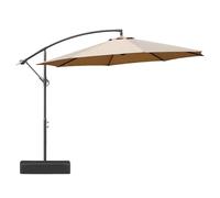 COWVIE 3M Patio Offset Hanging Umbrella, Large Cantilever Parasol with Base, Easy Tilt Adjustment and Polyester Shade for Lawn, Beach, Yard and Poolside, Brown