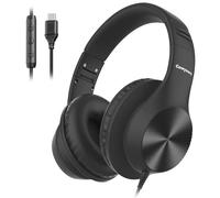 Cowyawn USB C Wired Headphones, Over Ear USB-C Headphones Wired with Microphone, Volume Control, HD Stereo Sound, Foldable USB Type C Headphones for Adult/Teens/iPhone/Chromebook/Laptop/Computer,Black