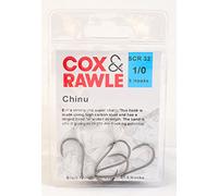 Cox & Rawle Chinu Hook - Extra Strong High Carbon Steel Hook with Forged Offset Bend - Black Nickel Finish, Up-Eye - Ideal as a Top Pennel Hook for Peeler Crab and Soft Baits (Size 1/0)
