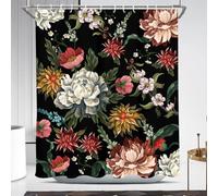 Coxila Black Floral Shower Curtain Boho Dark Flower Vintage Colorful Botanical Plant Retro Cute Gothic Moody Unique Bohemian Spring Cottagecore Bathroom 60 x 72 Inch Polyester Fabric 12 Pack Hooks