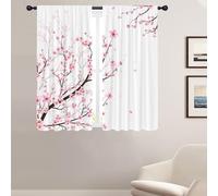 Coxila Cherry Blossom Window Curtains for Bedroom 42 x 63 Inch Rod Pocket Pink and White Floral Flower Spring Japanese Girly Girl Cute Sakura Asian Living Room Treatment Set of 2 Curtain Panels Drapes