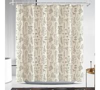 Coxila Linen Textured Shower Curtain Vintage Floral Beige Flower Retro Spring Cream Plant Botanical Boho Country Cute Rustic Farmhouse Wildflower Toile Bathroom 72 x 72 Inch Fabric Cloth 12 Pack Hooks