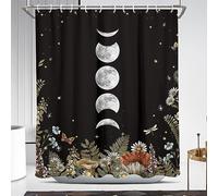 Coxila Moon Phase Shower Curtain Gothic Goth Witchy Dark Floral Mushroom Witch Celestial Whimsical Moody Cottagecore Cool Hippie Star Space Galaxy Moonlit 60 x 72 Inch Polyester Fabric 12 Pack Hooks